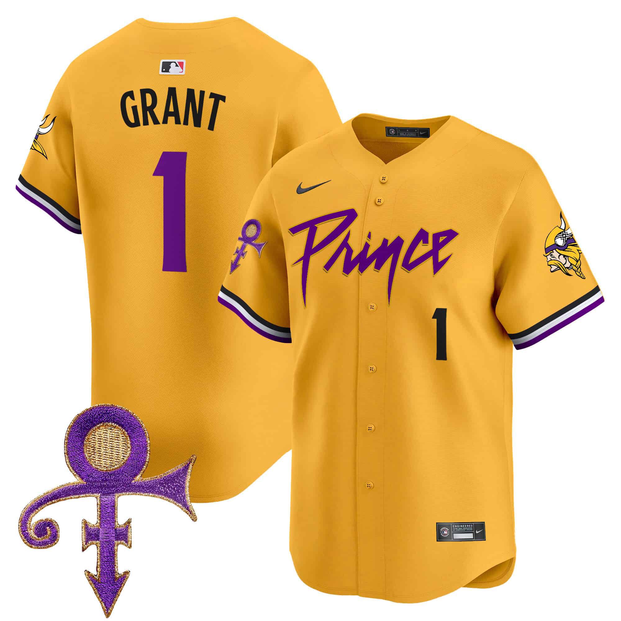 Men Minnesota Vikings 1 Grant Yellow 2024 Nike Prince Patch Vapor Premier Limited NFL Jersey